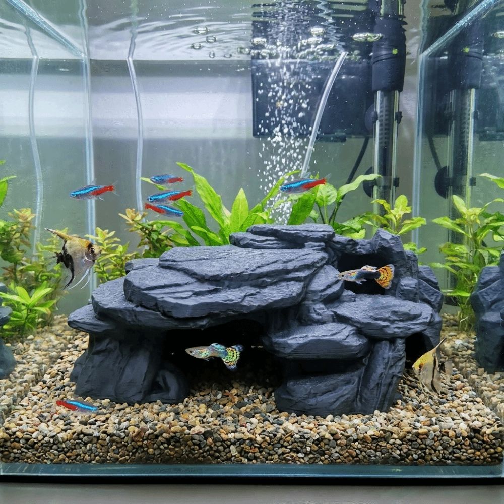 Aquarium Planted Seeds - ของตกแต่งตู้ปลาแบบ 3 มิติ รูปทรงหินจำลอง พื้นผิวสมจริง ทำจากพลาสติก